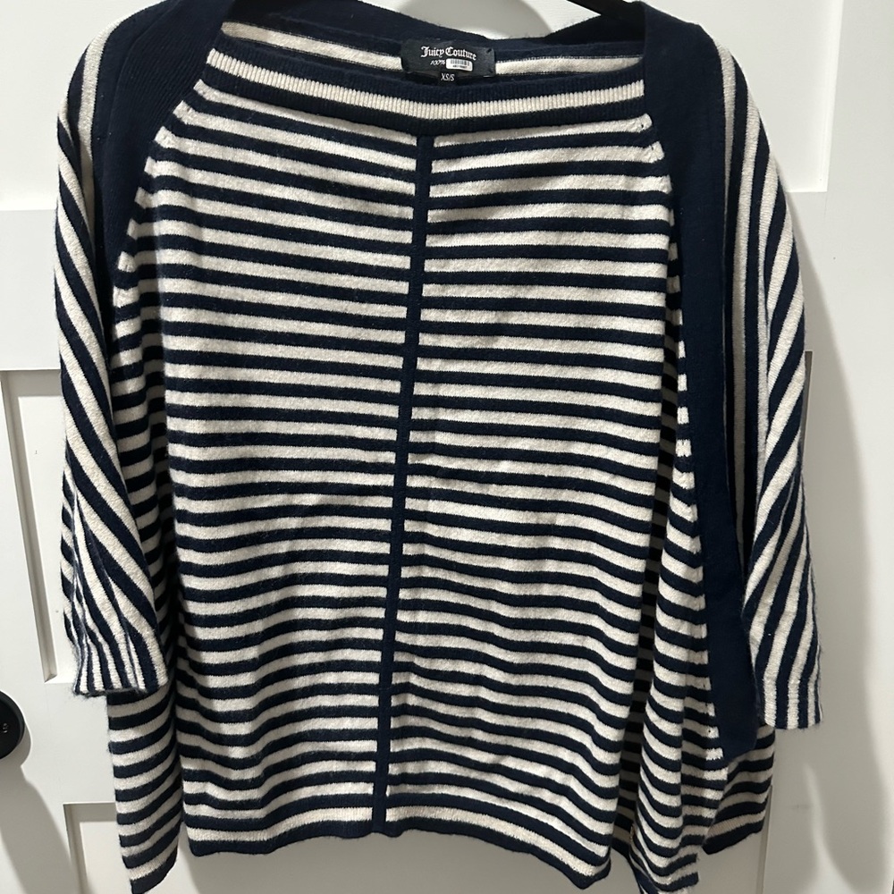 Juicy Couture Navy and Cream Striped Top shawl sweater XS/S